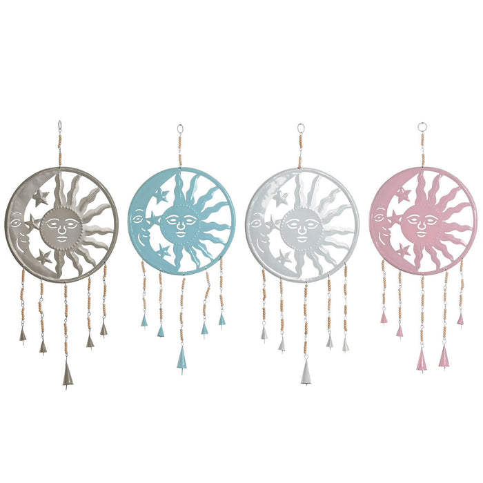 Hanging decoration Home ESPRIT Blue White Grey Pink Iron Moon Sun 33 x 1 x 77 cm (4 Units)
