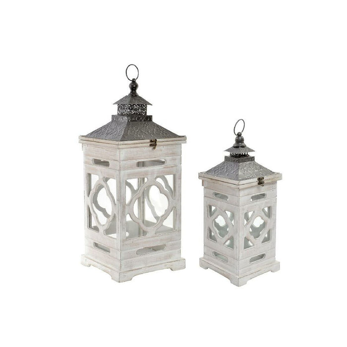 Lantern set Home ESPRIT White Crystal Fir Ethnic Arab 26 x 26 x 66 cm (2 Pieces)