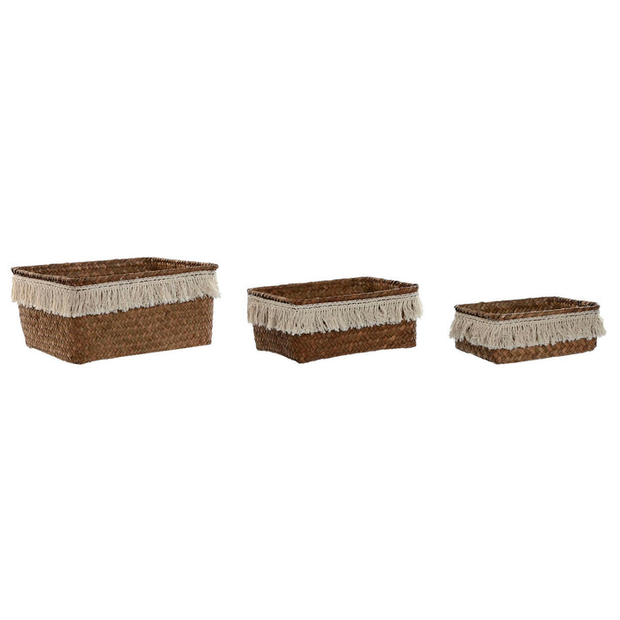 Basket set Home ESPRIT Natural Fibre Boho Worn 23 x 17 x 10 cm