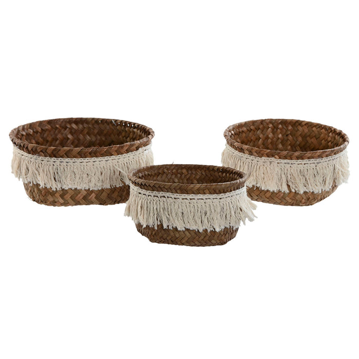 Basket set Home ESPRIT Natural Fibre Boho Worn 16 x 16 x 6 cm
