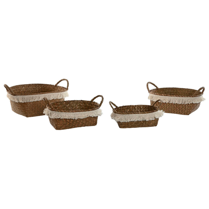 Basket set Home ESPRIT Natural Fibre Boho Worn 33 x 25 x 15 cm