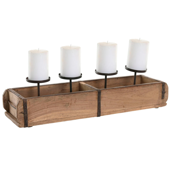 Candleholder Home ESPRIT Natural Iron Teak 60 x 15 x 14 cm