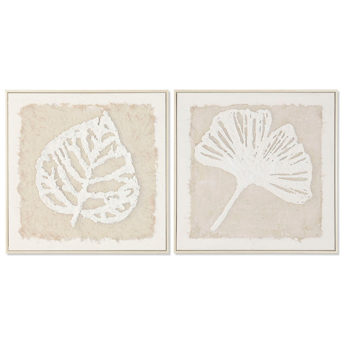 Canvas Home ESPRIT White Beige Leaf of a plant Cottage 62,5 X 3,5 X 62,5 CM (2 Units)