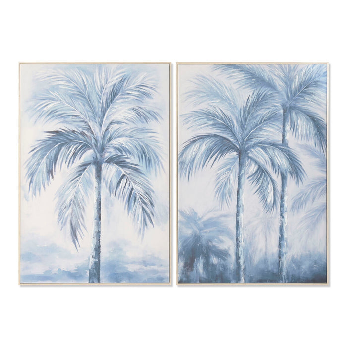 Canvas Home ESPRIT Blue White Palms Tropical 82,5 x 3,5 x 122,5 cm (2 Units)