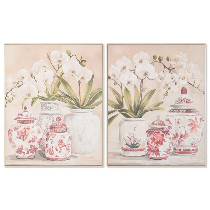 Canvas Home ESPRIT White Red Oriental Vase 80 x 4,5 x 100 cm (2 Units)