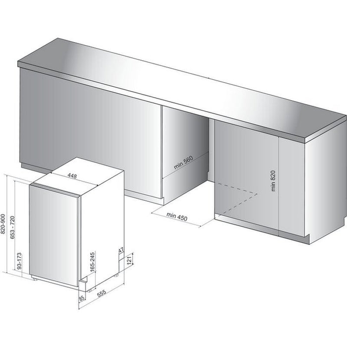 Built-in dishwasher Hotpoint-Ariston HSIO 3O23 WFE, 10 place settings, 450 W, mm, E