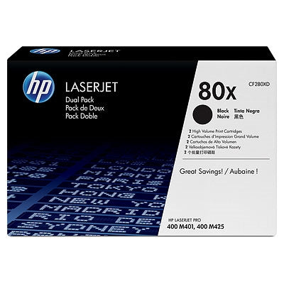 HP 80X Black Dual Pack LaserJet Toner Cartridges - LaserJet Consumables<<<HP