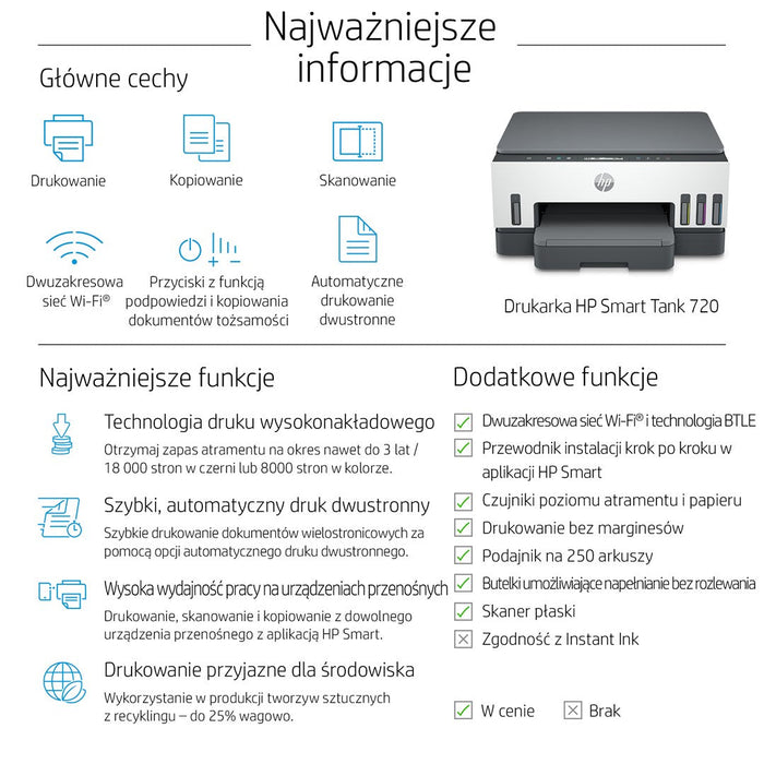 HP Smart Tank 720 All-in-One A4 Color Dual-band WiFi Print Scan Copy Inkjet 15/9ppm - Мултифункционални