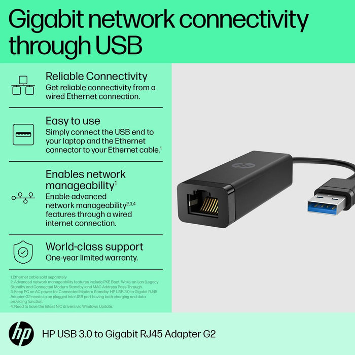 HP USB 3.0 to Gig RJ45 Adapter G2 - Мрежови карти и адаптери<<<Network Accessories<<<Мрежи и умен дом<<<ALSO&&&Направи