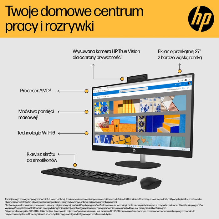 HP 27-cr0222nw AMD Ryzen™ 7 7730U 68.6 cm (27") 1920 x 1080 px All-in-One PC 16 GB DDR4-SDRAM 512 GB SSD Windows 11 Home Wi-Fi 6 (802.11ax) White