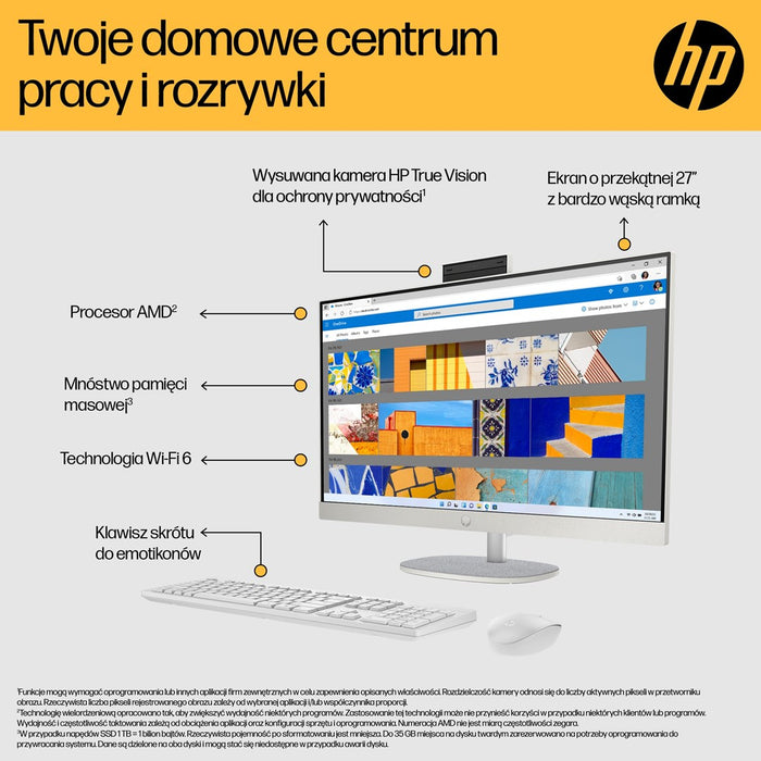 HP 27-cr0222nw AMD Ryzen™ 7 7730U 68.6 cm (27") 1920 x 1080 px All-in-One PC 16 GB DDR4-SDRAM 512 GB SSD Windows 11 Home Wi-Fi 6 (802.11ax) White