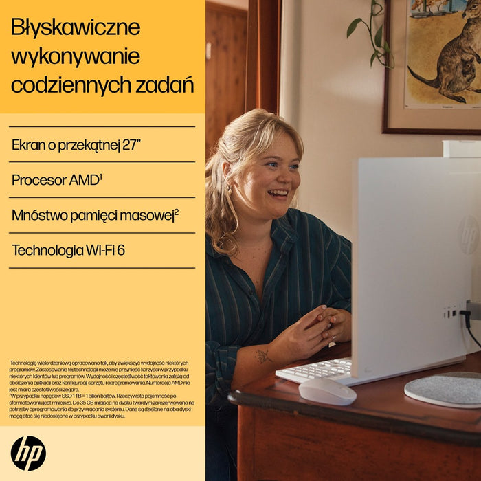 HP 27-cr0222nw AMD Ryzen™ 7 7730U 68.6 cm (27") 1920 x 1080 px All-in-One PC 16 GB DDR4-SDRAM 512 GB SSD Windows 11 Home Wi-Fi 6 (802.11ax) White