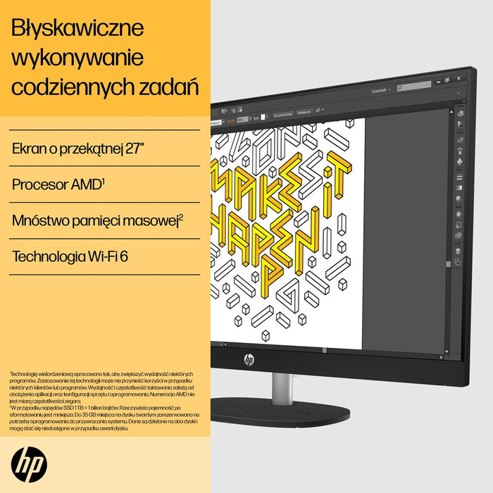 HP 27-cr0232nw AMD Ryzen™ 5 7520U 68.6 cm (27") 1920 x 1080 px All-in-One PC 16 GB LPDDR5-SDRAM 512 GB SSD Windows 11 Home Wi-Fi 6 (802.11ax) White