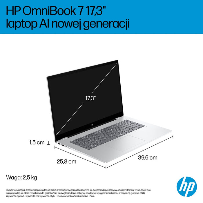 HP OmniBook 7 Next Gen AI 17-DC0073CL Copilot+ PC Intel Core Ultra 7 258V Laptop 43.9 cm (17.3") Full HD touchscreen 32 GB LPDDR5x-SDRAM 1 TB SSD NVIDIA GeForce RTX 4050 Wi-Fi 6E (802.11ax) Windows 11 Home Silver New Repack/Repacked