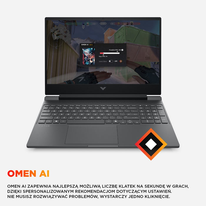 HP Victus Gaming 15-fb3231nw AMD Ryzen™ 7 7445H Laptop 39.6 cm (15.6") Full HD Display 16 GB DDR5 SDRAM 512 GB SSD NVIDIA GeForce RTX 4050 Wi-Fi 6E (802.11ax) Windows 11 Home Black