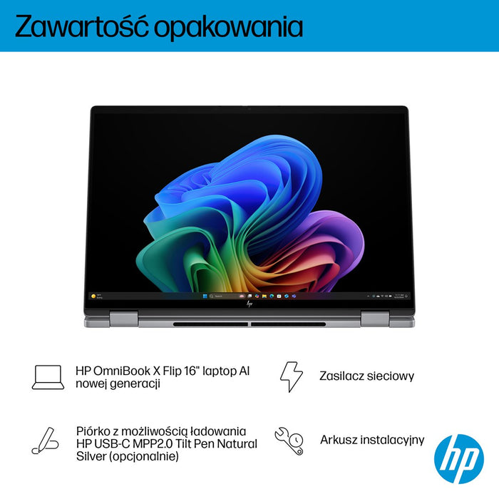 HP OmniBook X Flip 16-ar0016nw Ryzen AI 5 340 16.0"2K Touch OLED IPS 300nits AG 16GB LPDDR5X SSD1TB Radeon 840M Cam 5MPx + IR  68Wh Win11 Meteor Silver 2Y