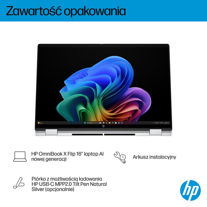 HP OmniBook X Flip Next Gen AI 16-as0003nw Copilot+ PC Intel Core Ultra 7 258V 40.6 cm (16") touchscreen 3K 32 GB LPDDR5x-SDRAM 1 TB SSD Wi-Fi 6E (802.11ax) Windows 11 Home Silver
