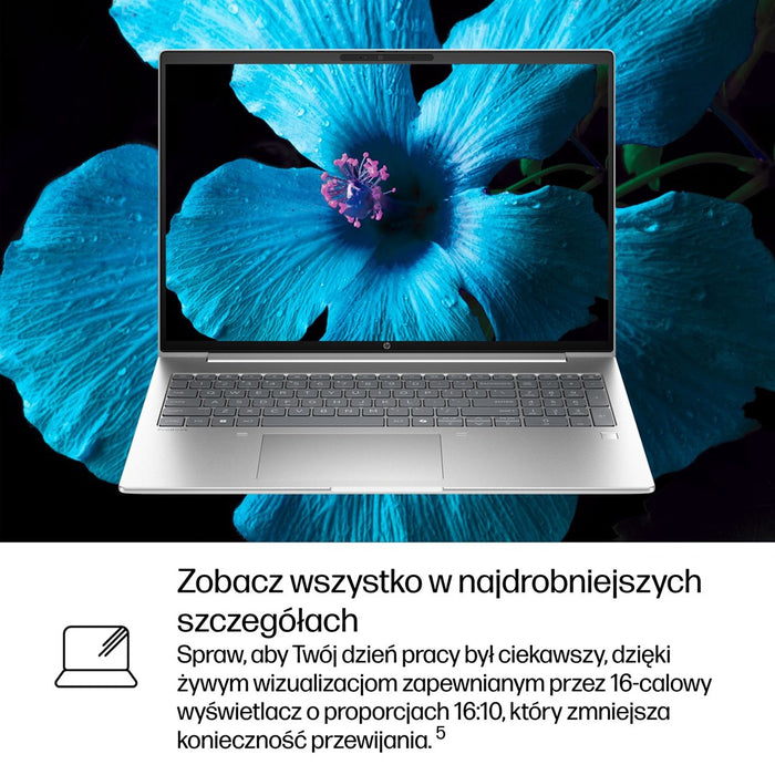 HP ProBook 4 G1i AI, Intel Core Ultra 7 255U laptop, 16" WUXGA, 16 GB DDR5-SDRAM, 512 GB SSD, Wi-Fi 6E (802.11ax), Windows 11 Pro, AI PC, silver