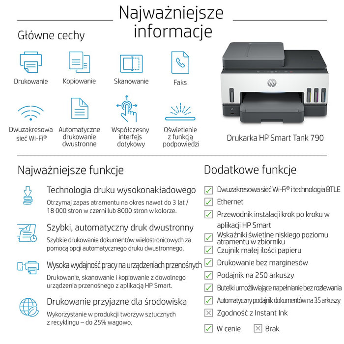 HP Smart Tank 790 All-in-One A4 Color Dual-band WiFi Ethernet Print Scan Copy Inkjet Fax 15/9ppm