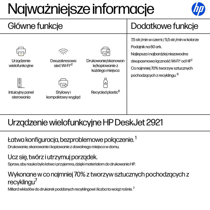 HP DeskJet 2921 All-in-One Color Printer 7.5/5.5 ppm