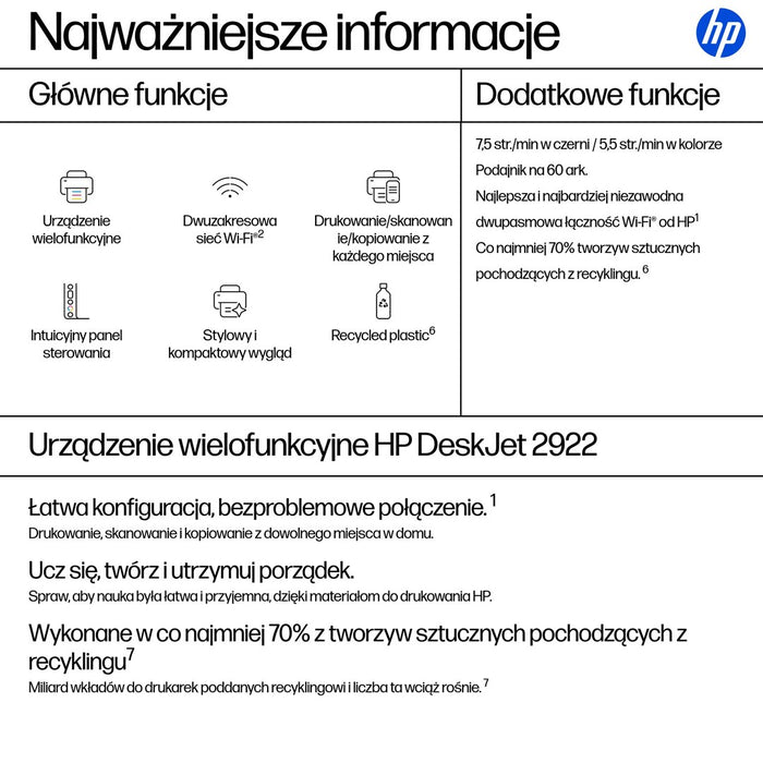 HP DeskJet 2922 All-in-One Color Printer 7.5/5.5 ppm
