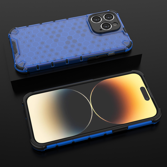 Honeycomb case for iPhone 14 Pro Max armored hybrid cover blue