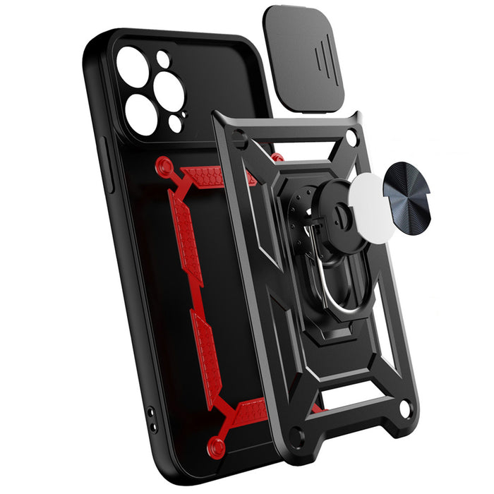Hybrid Armor Camshield case for iPhone 13 Pro Max armored case with camera cover blue