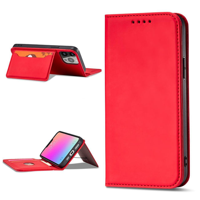 Magnet Card Case for Samsung Galaxy S23 Ultra flip cover wallet stand red