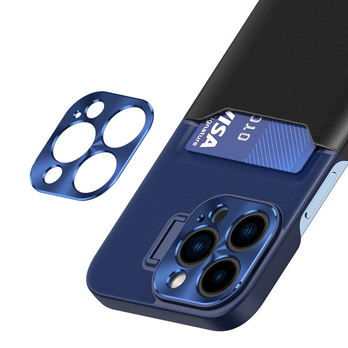 Leather Stand Case case for iPhone 14 Plus cover card wallet with stand blue