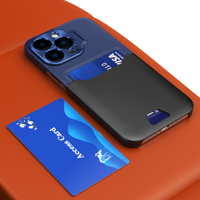 Leather Stand Case case for iPhone 14 Plus cover card wallet with stand blue