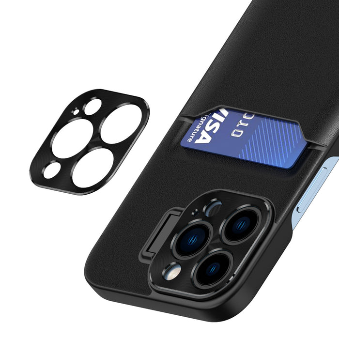 Leather Stand Case case for iPhone 14 Plus cover card wallet with stand black