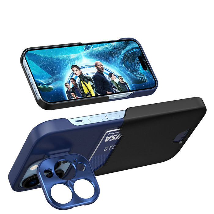 Leather Stand Case case for iPhone 14 Pro cover card wallet with stand blue