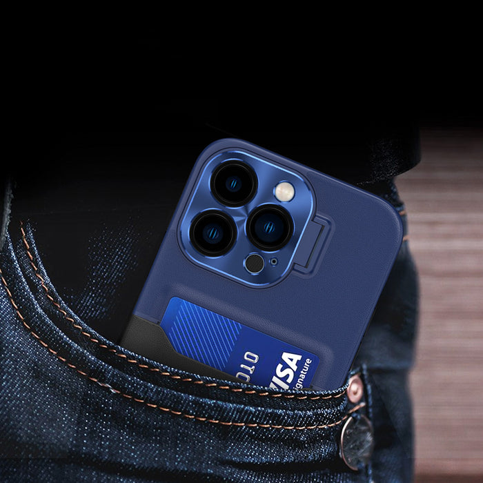 Leather Stand Case case for iPhone 14 Pro cover card wallet with stand blue