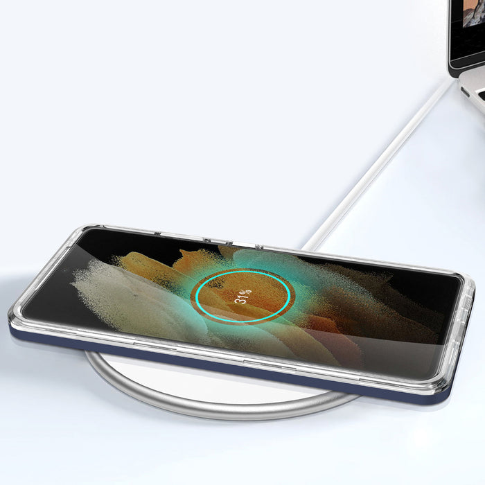 Clear 3in1 case for Samsung Galaxy S23 Ultra silicone cover with frame blue