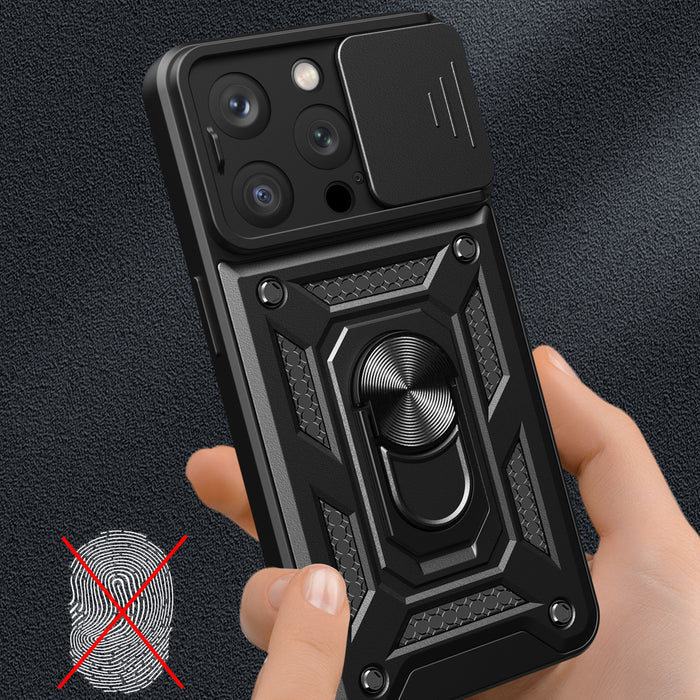 Armor Camshield Case with Stand and Camera Cover for iPhone 15 Pro Max Hybrid Armor Camshield - Blue