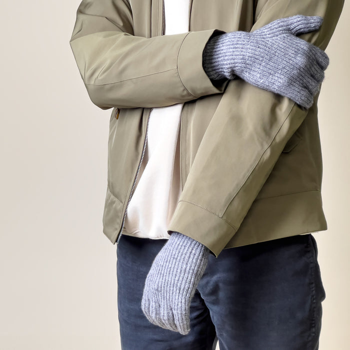 Braided telephone gloves with cut-outs for fingers - gray