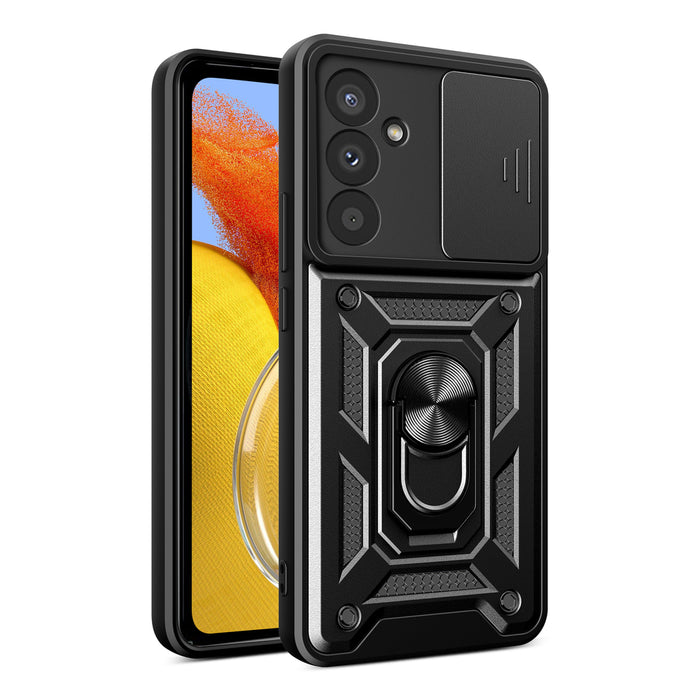 Hybrid Armor Camshield case for Samsung M14 with camera cover - black