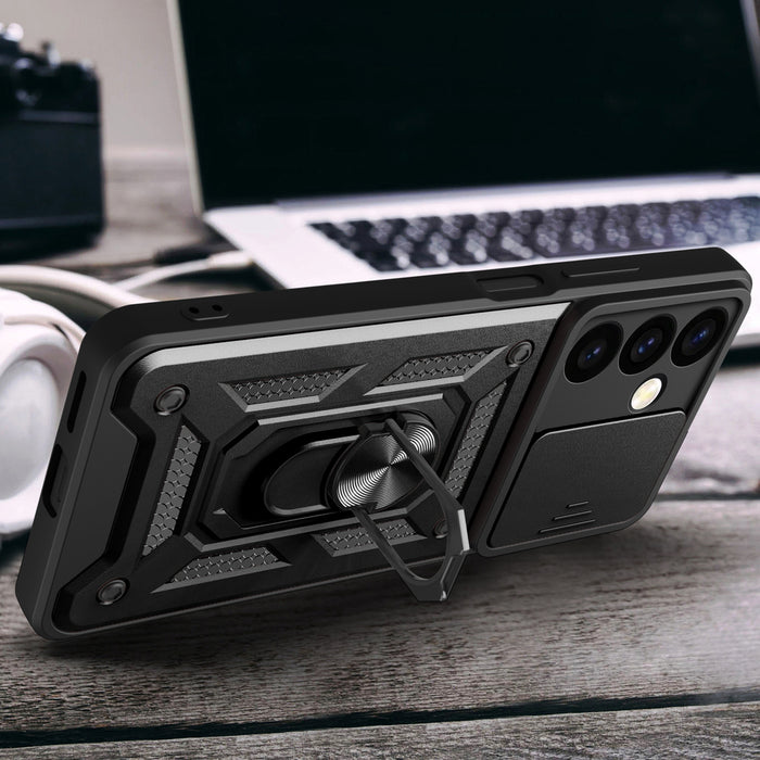 Hybrid Armor Camshield armored case for Samsung Galaxy S24+ with camera cover - black