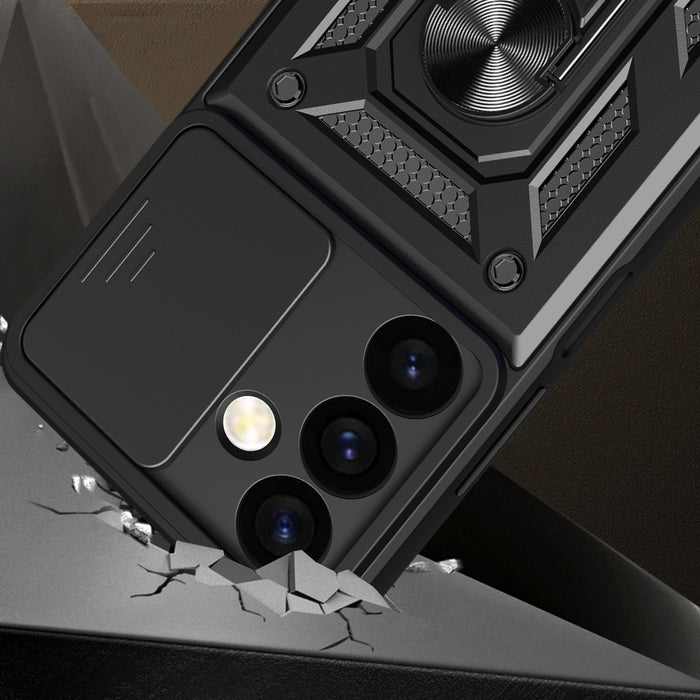 Hybrid Armor Camshield armored case for Samsung Galaxy S24+ with camera cover - black