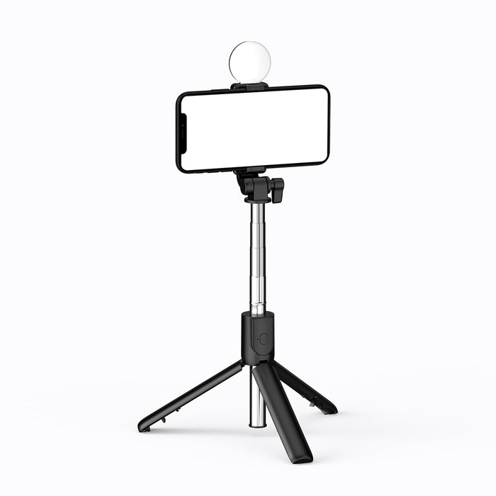 Selfie stick WR1YXS telescopic tripod 0.71m with round lamp - black
