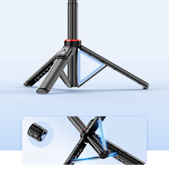 Selfie stick WC12YDS 1.3m aluminum alloy telescopic tripod with dual lamp and phone holder - black