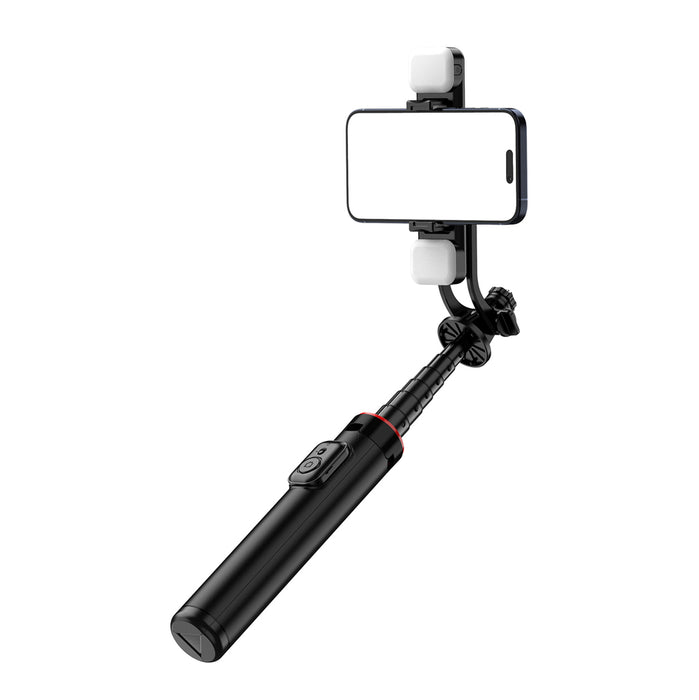 Selfie stick WC12YDS 1.3m aluminum alloy telescopic tripod with dual lamp and phone holder - black