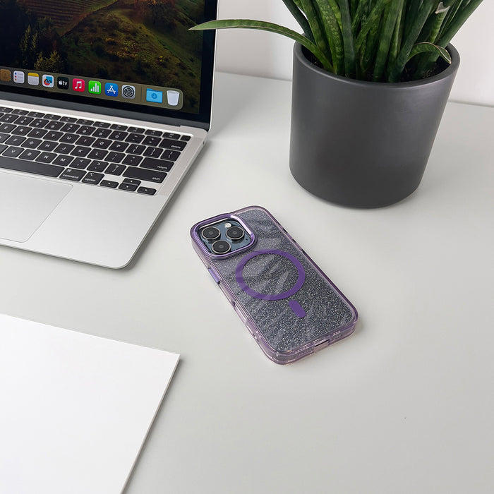 Glitter Case MagSafe for iPhone 16 - purple with glitter