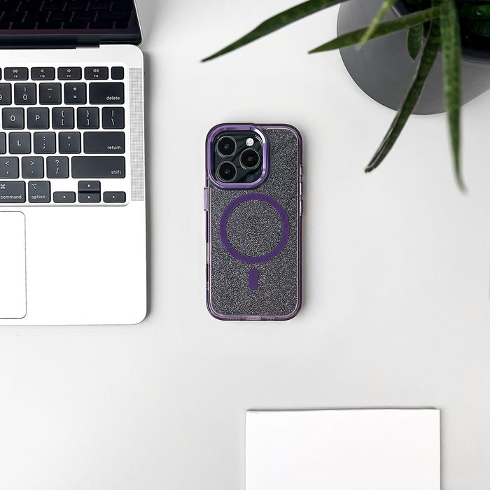 Glitter Case MagSafe for iPhone 16 - purple with glitter
