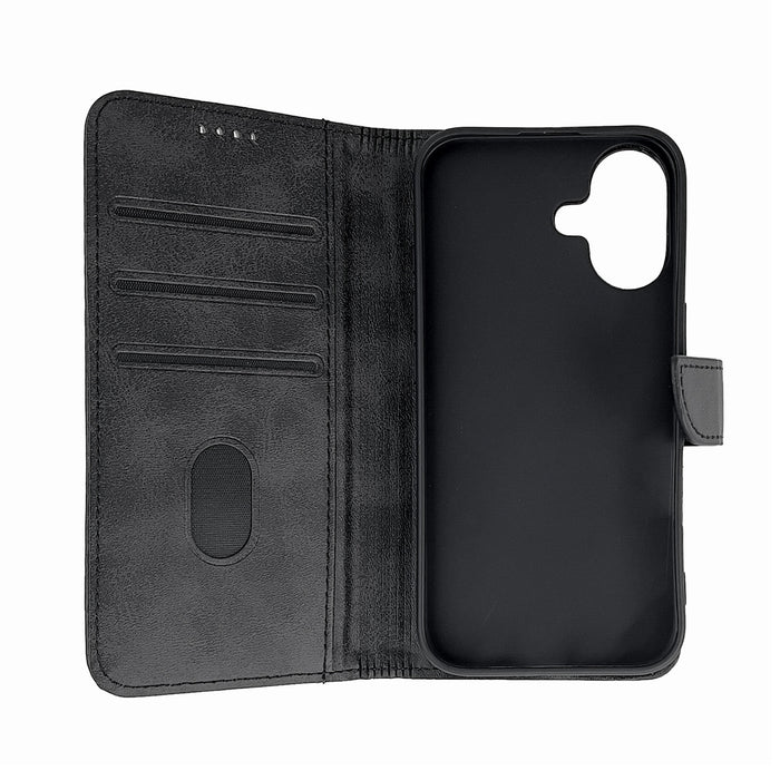 Leather Book Case for iPhone 16 - black