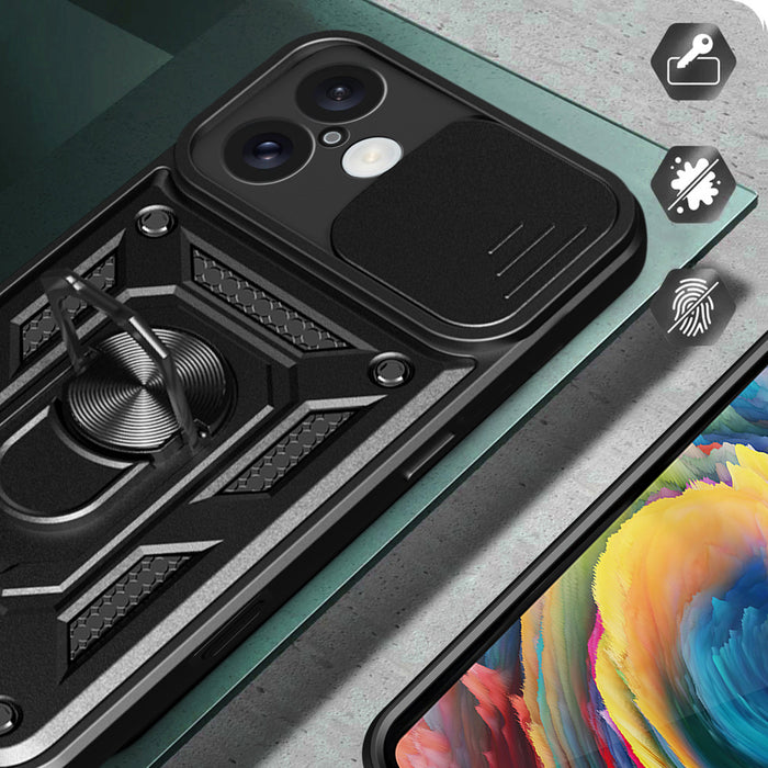 Hybrid Armor Camshield iPhone 16 Plus Armored Case with Camera Cover and Stand - Black