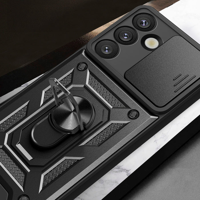 Hybrid Armor Camshield with Camera Cover and Metal Ring for Samsung Galaxy S25 - Black