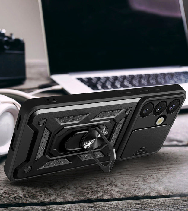 Hybrid Armor Camshield with Camera Cover and Metal Ring for Samsung Galaxy S25 - Black