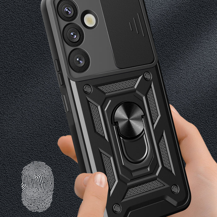 Hybrid Armor Camshield with Camera Cover and Metal Ring for Samsung Galaxy S25+ - Black