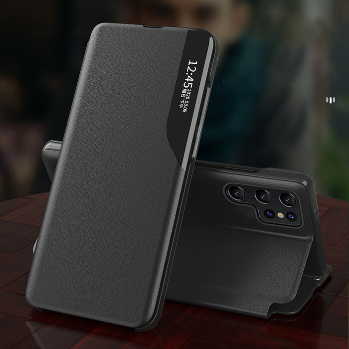 Eco Leather View Case for Samsung Galaxy S24 FE with Flip and Stand - Black